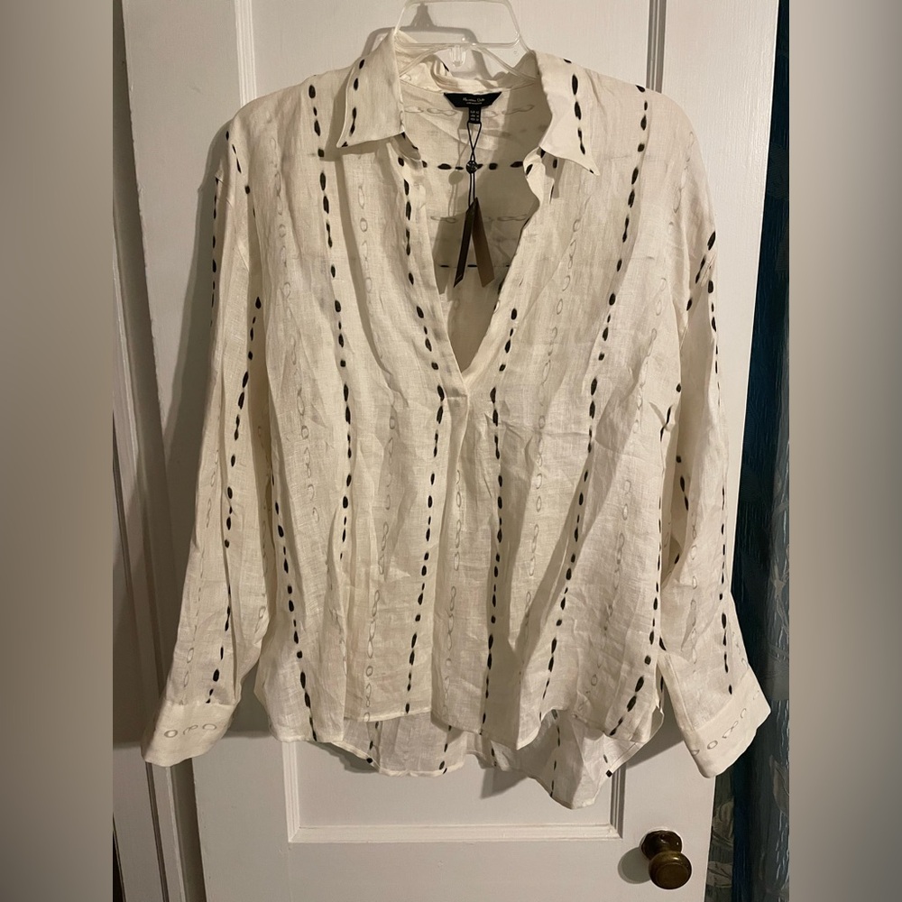 Massimo Dutti White and Black Striped Shirt